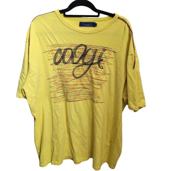 Coogi 3D Spell Out Embroidered 3XL Shirt‎ 100% Cotton Short Sleeves Yellow XXXL - Picture 1 of 16